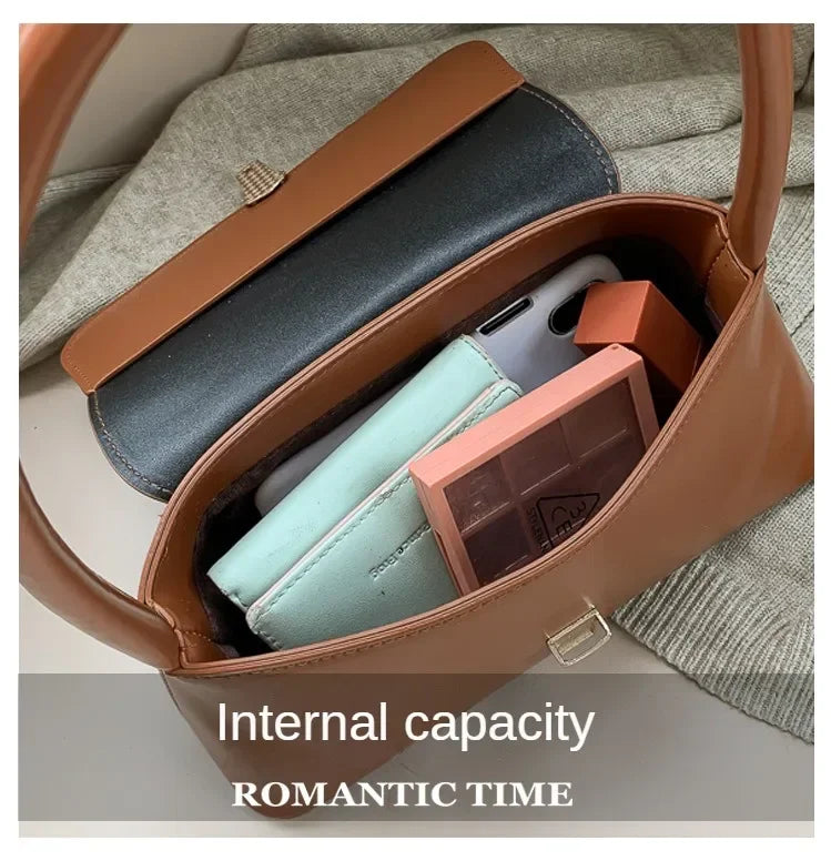 Minimalist Leather Baguette Shoulder Bag