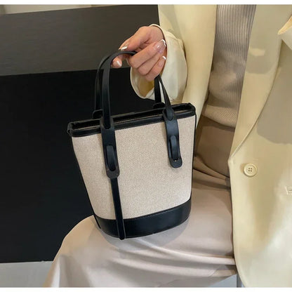 Two-Tone Canvas Bucket Bag