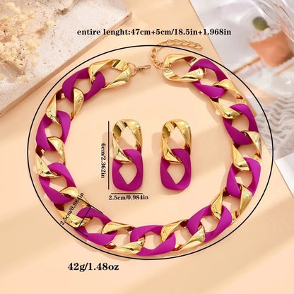 Chunky Dual-Texture Interlocking Link Chain Necklace & Earring Set