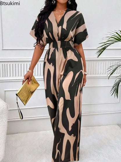 Elegant Printed Batwing Sleeve Jumpsuit