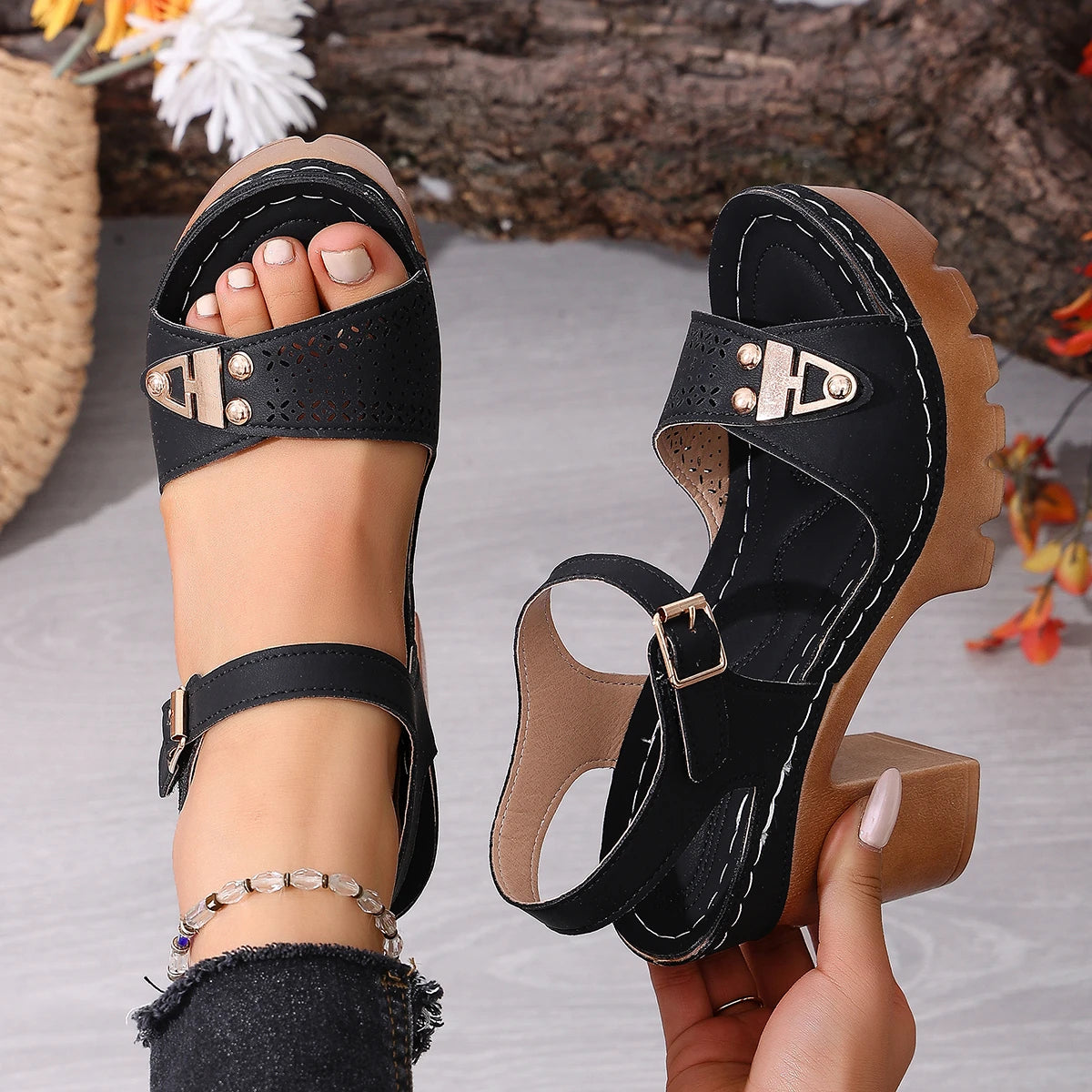 Chic Adjustable Strap Wedge Sandals