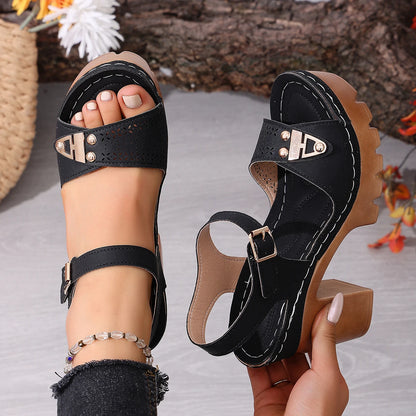 Chic Adjustable Strap Wedge Sandals