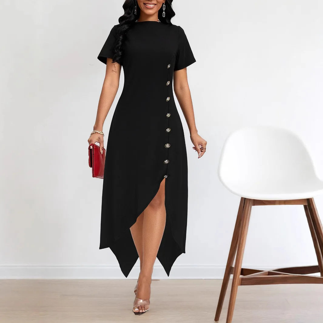 Elegant Asymmetric Split Hem Dress