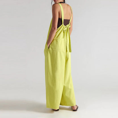 Wide-Leg Denim Overall Jumpsuit