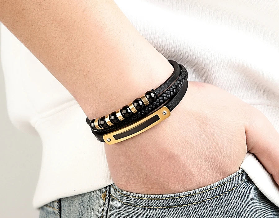 Braided Leather Statement Bracelet