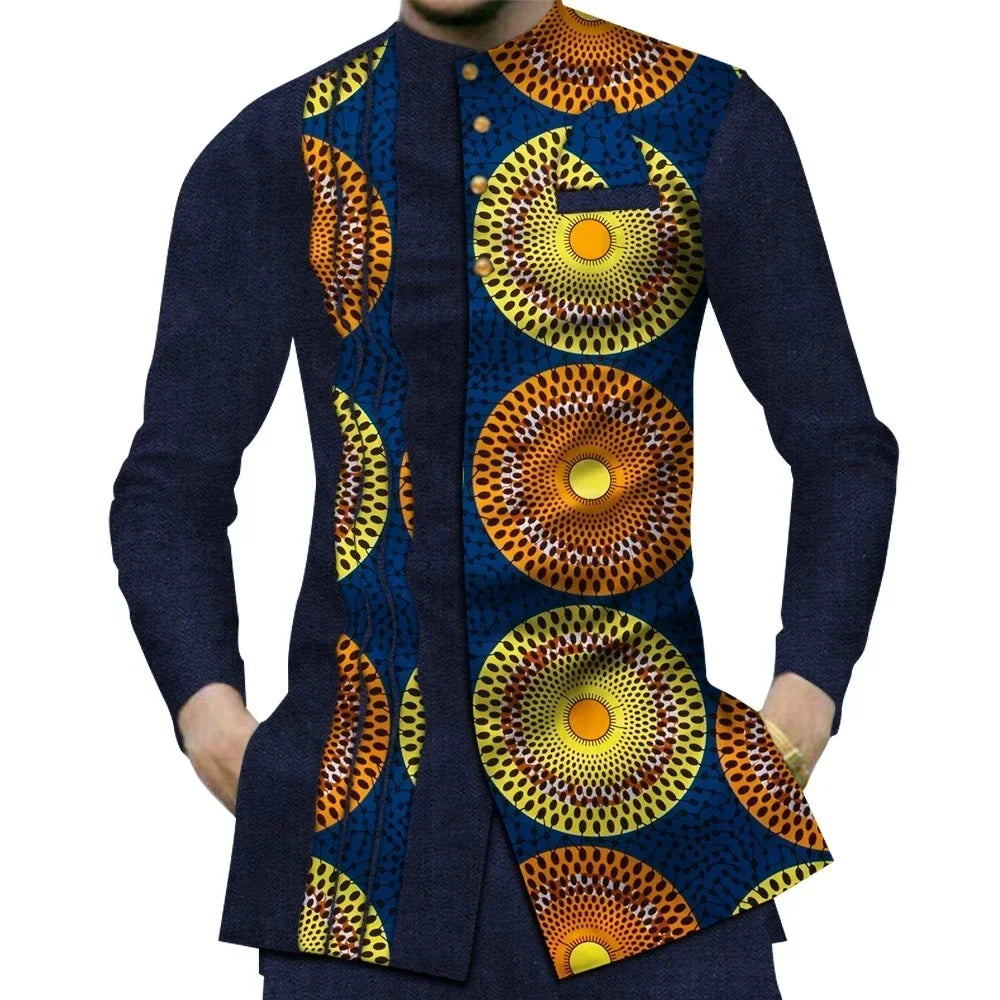Casual 100% Cotton Mens African  Print Shirt