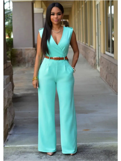 Sleeveless Belted Wide Leg Jumpsuit