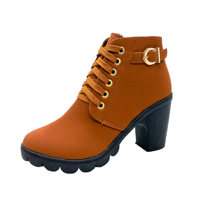 Round Toe Buckle Strap Boots