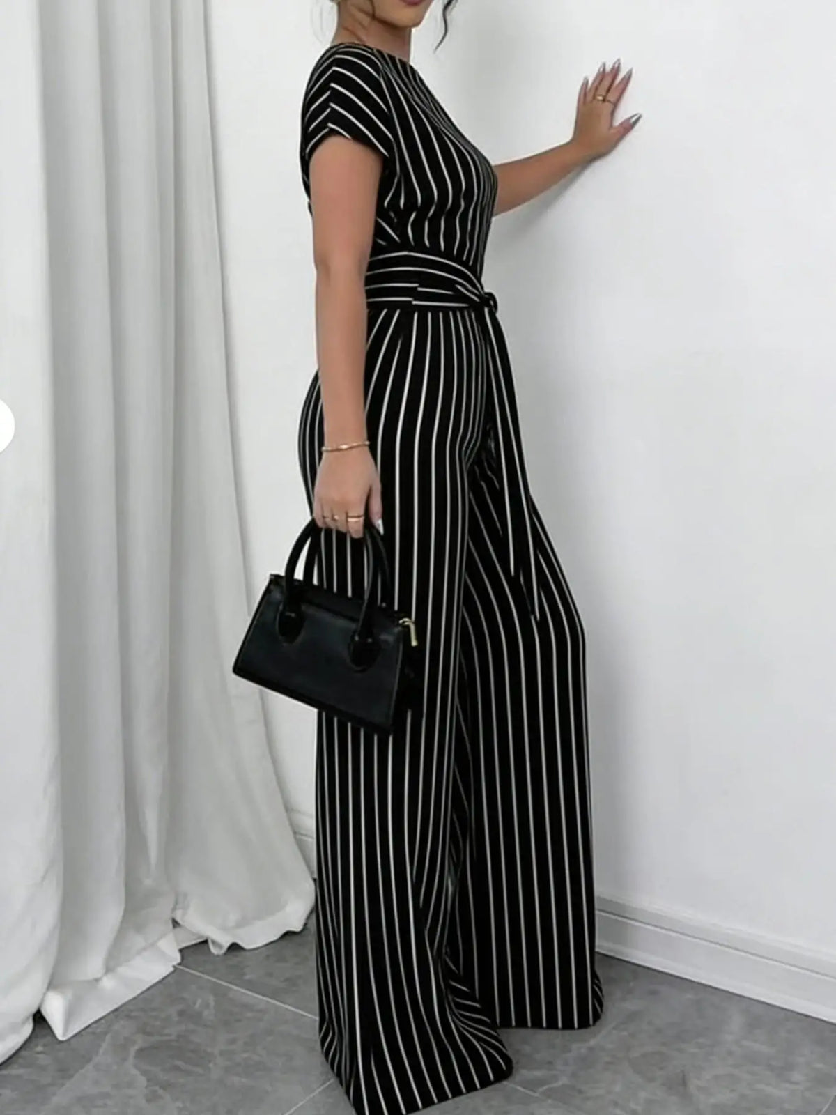 Slanted Shoulder Wide Leg Jumpsuit