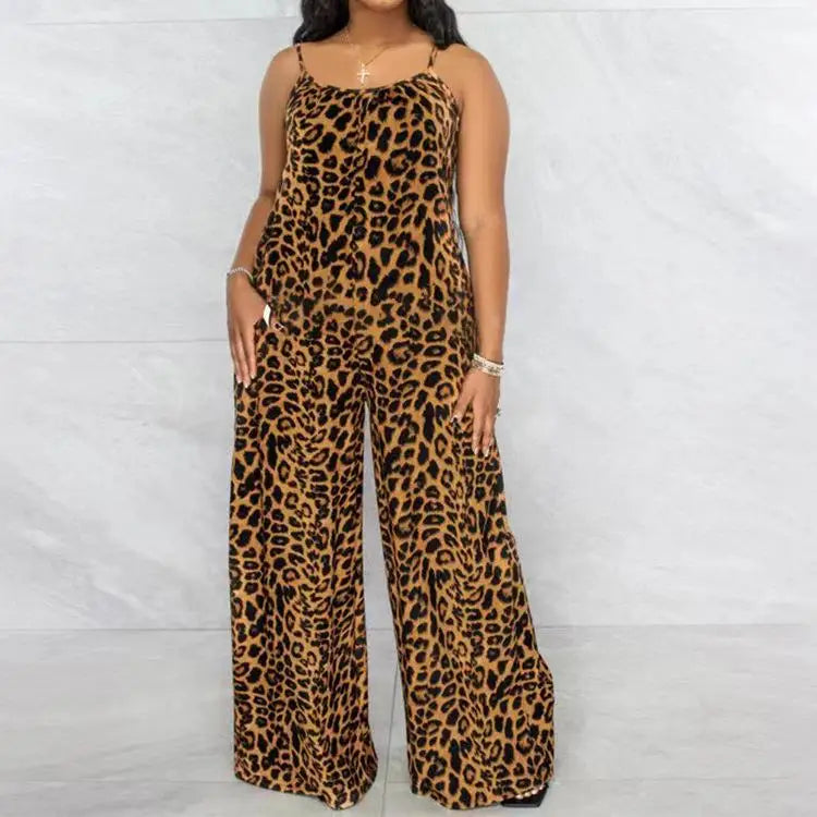 Leopard Print Spaghetti Strap Jumpsuit