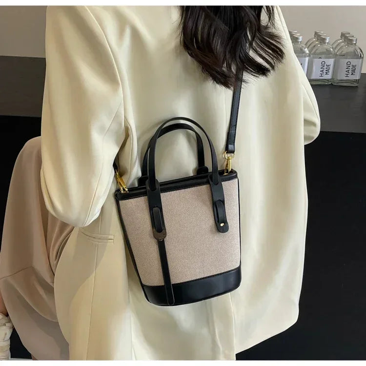 Two-Tone Canvas Bucket Bag