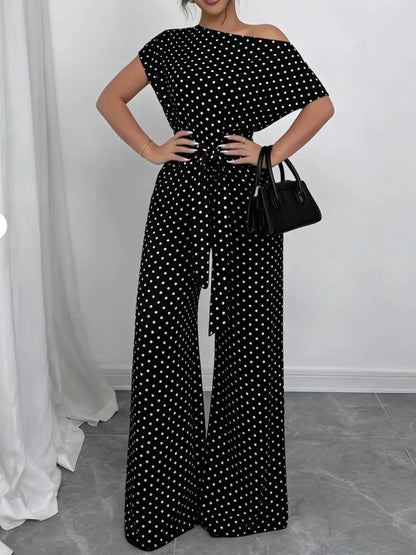 Slanted Shoulder Wide Leg Jumpsuit