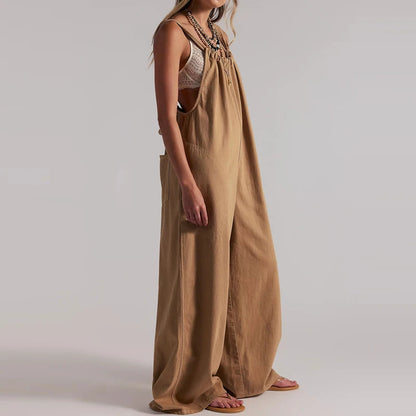 Wide-Leg Denim Overall Jumpsuit