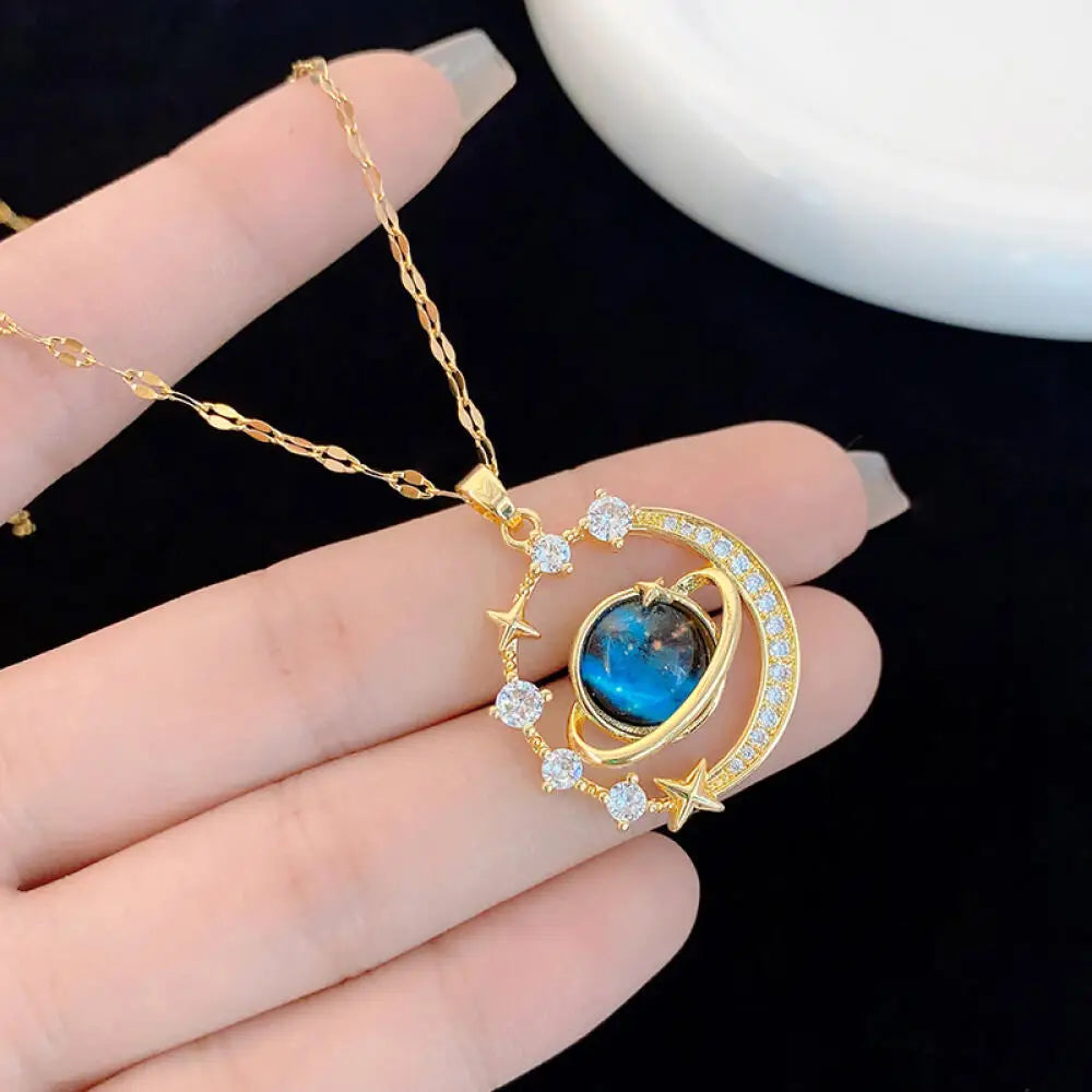Celestial Zircon Moon Necklace