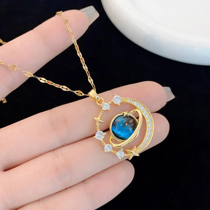 Celestial Zircon Moon Necklace