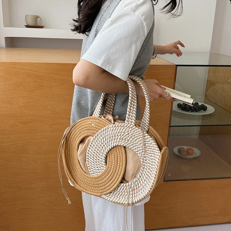Aura Woven Straw Shoulder Handbag