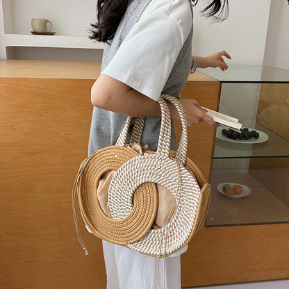 Aura Woven Straw Shoulder Handbag