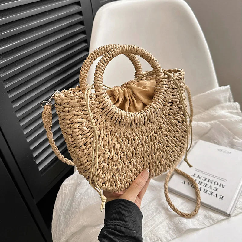 Handwoven Straw Half-Moon Bag