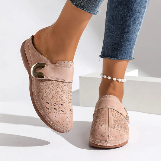 Quilted Buckle Wedge Mule Sandals
