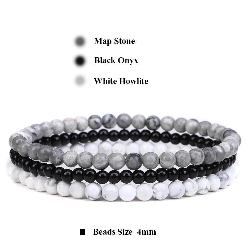 3Pcs Stacked Natural Stone Bracelet Set