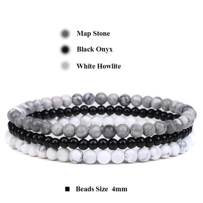 3Pcs Stacked Natural Stone Bracelet Set