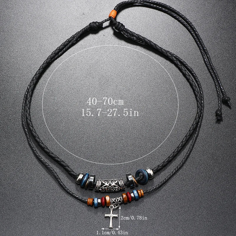 Boho Cross Layered Leather Necklace