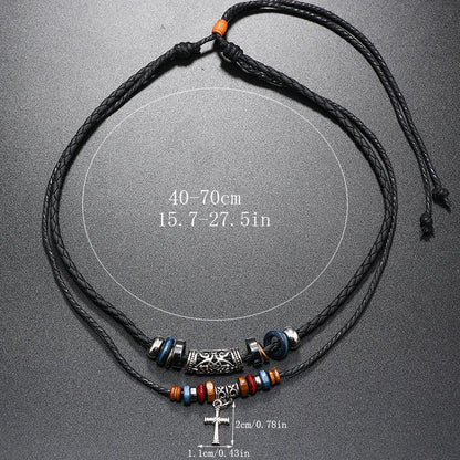Boho Cross Layered Leather Necklace