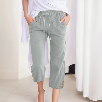 Cotton Linen Capri Pants For Women