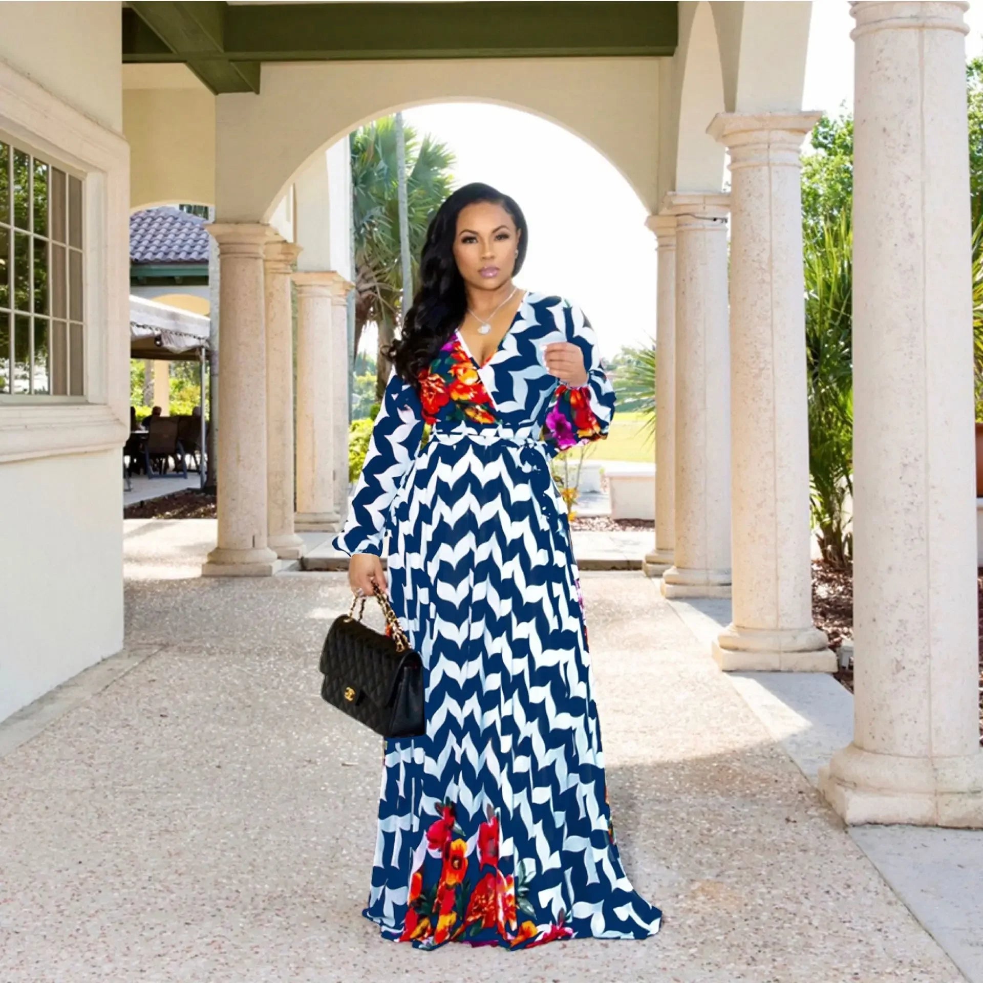 maxi printed dress Women's Printed Wrap Maxi Dress Yellow / M