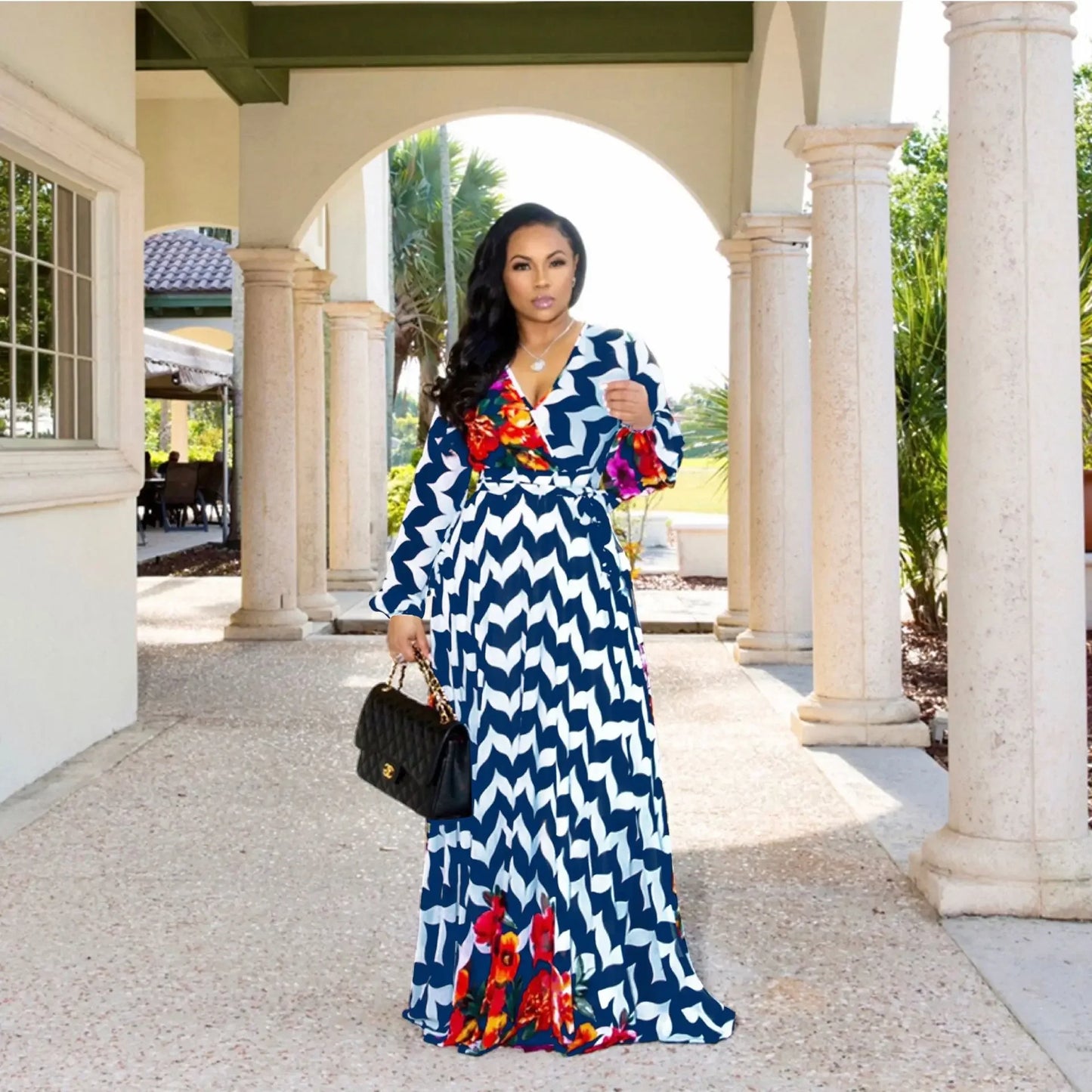 Women's Printed Wrap Maxi Dress