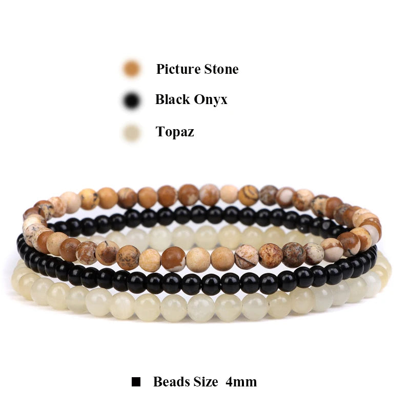 3Pcs Stacked Natural Stone Bracelet Set