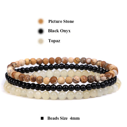 3Pcs Stacked Natural Stone Bracelet Set