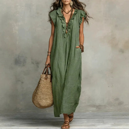 Amara Ruffle V-Neck Maxi Dress