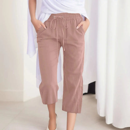 Cotton Linen Capri Pants For Women
