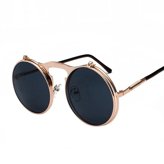 Vintage Steampunk Flip-Up Round Sunglasses