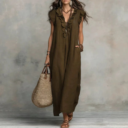 Amara Ruffle V-Neck Maxi Dress
