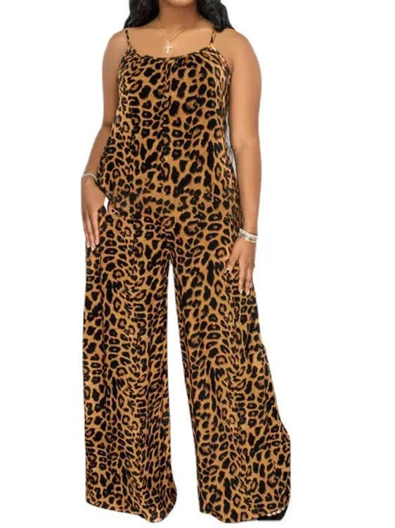Leopard Print Spaghetti Strap Jumpsuit