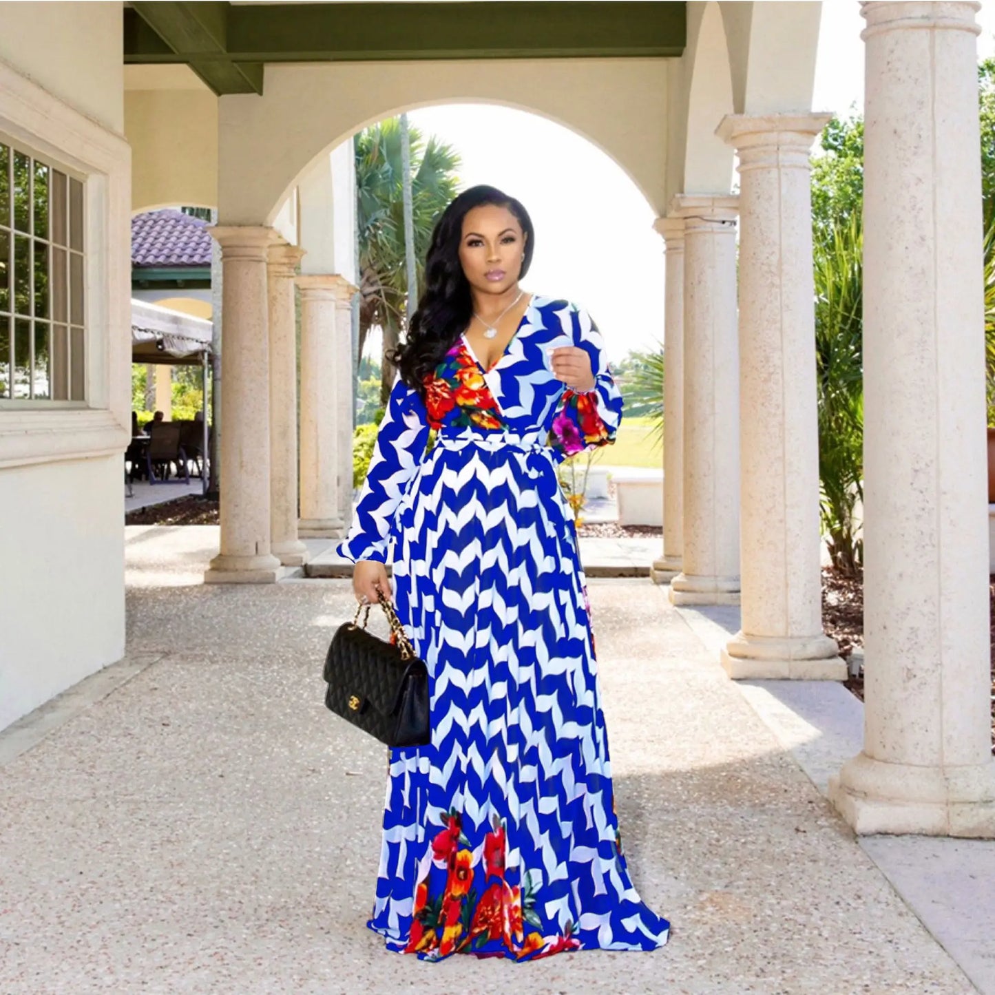 Women's Printed Wrap Maxi Dress