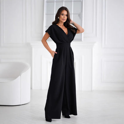 Elegant V-Neck Wide Leg Jumpsuit