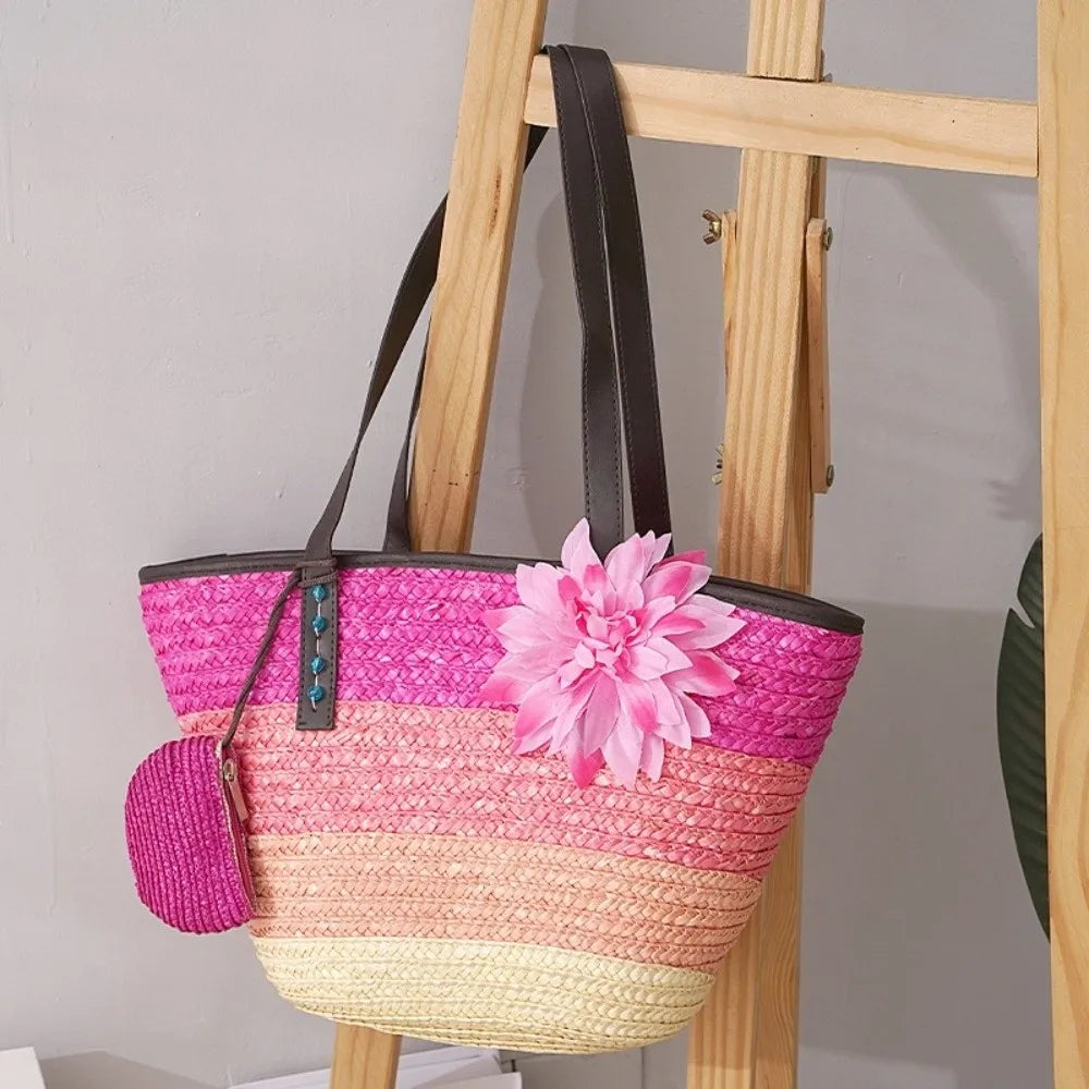 Sun-Drenched Striped Handwoven Straw Tote
