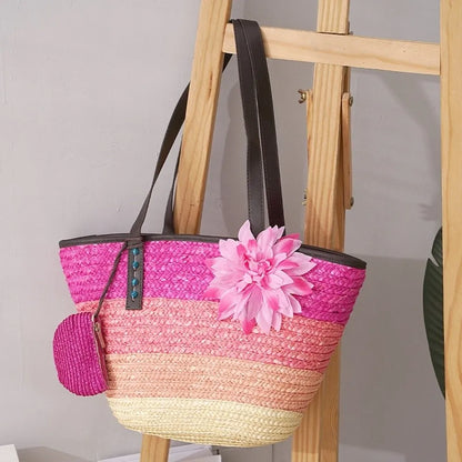 Sun-Drenched Striped Handwoven Straw Tote
