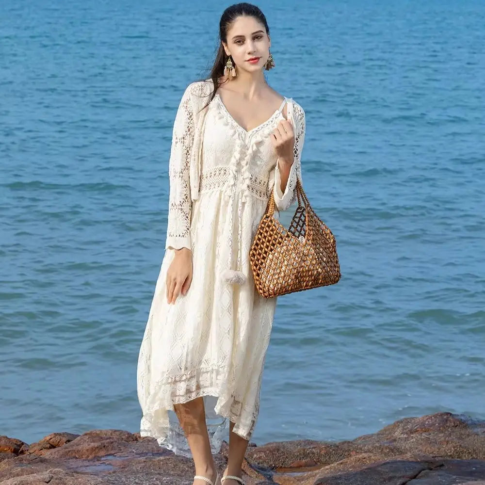 Beaded Bucket Tote Handbag