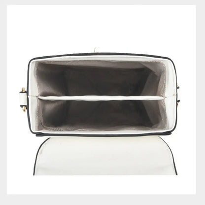 White handbag with a black interior on a white background