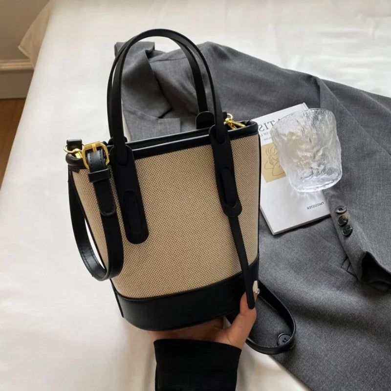 Two-Tone Canvas Bucket Bag