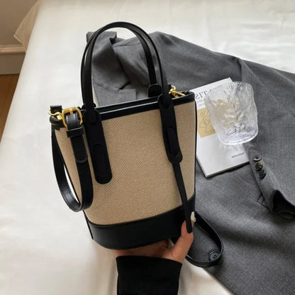 Two-Tone Canvas Bucket Bag