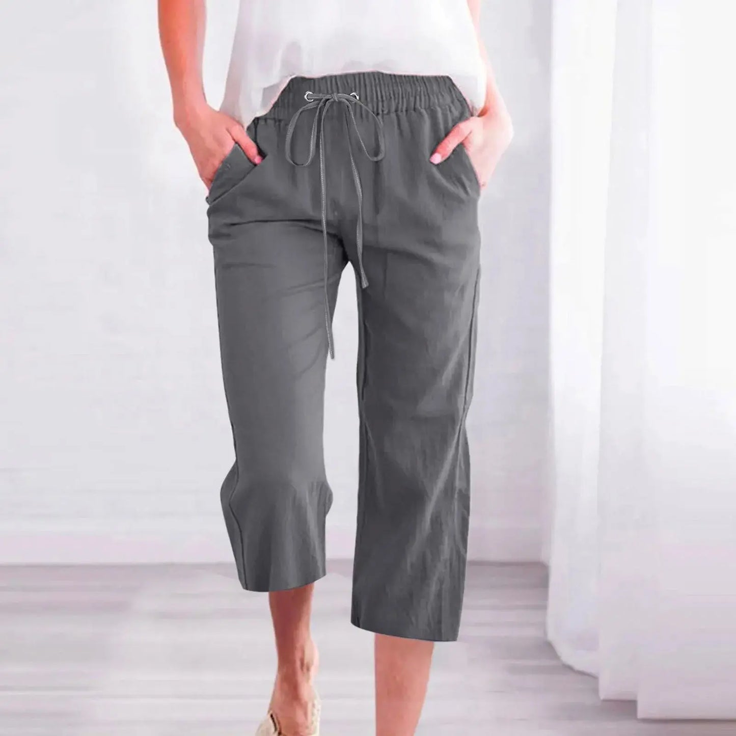 Cotton Linen Capri Pants For Women