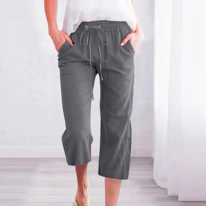 Cotton Linen Capri Pants For Women