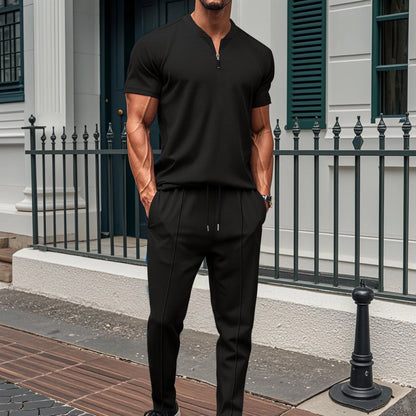 Men's Waffle Knit Polo and Trousers Set