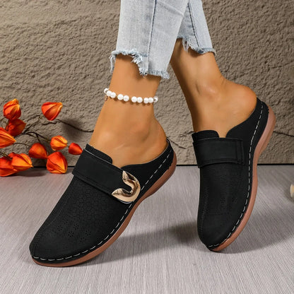 Quilted Buckle Wedge Mule Sandals