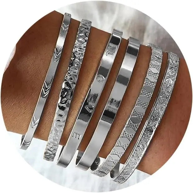 Modern Geometric Stackable Bangle Bracelet Set